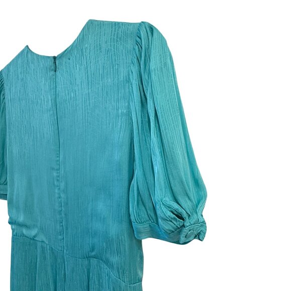 Adelyn Rae Teal Mini Dress Puff Sleeves V-Neck Draped Ruching Size S - Picture 6 of 6